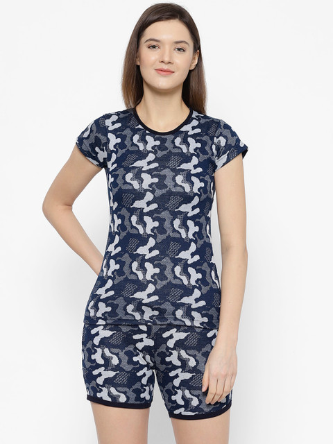 

VIMAL JONNEY Women Navy Blue & White Printed Night suit