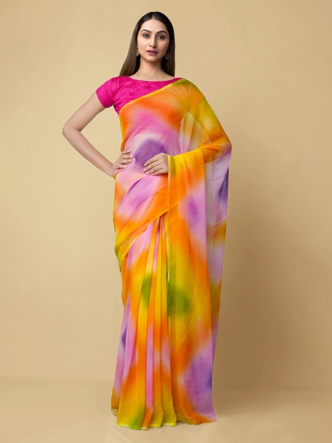 

Unnati Silks Pink & Orange Pure Chiffon Dyed Patola Saree