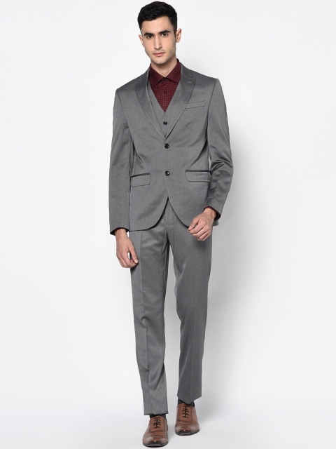

Blackberry Men Charcoal Grey Self Design Slim Fit Single-Breasted 3-Piece Formal Suit