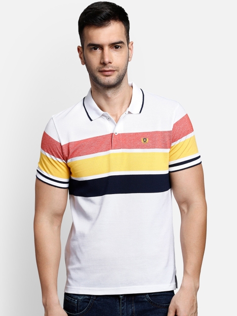 

COBB Men White Striped Polo Collar T-shirt