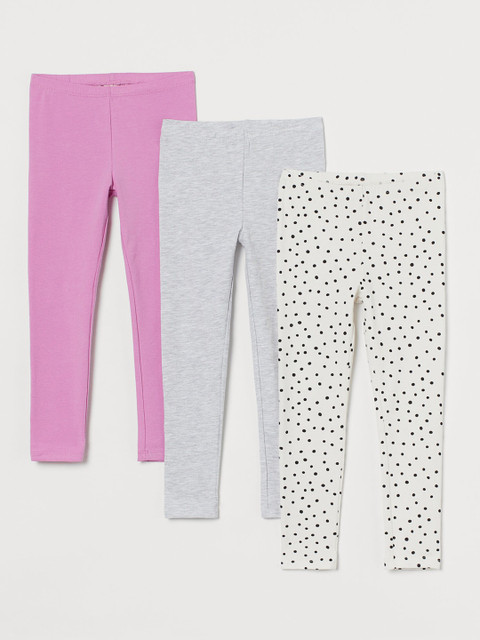 

H&M Girls Multicoloured Organic Cotton 3-Pack Jersey Leggings, Multi