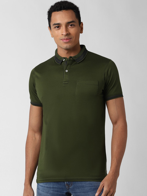 

Peter England Casuals Men Olive Green Solid Polo Collar T-shirt