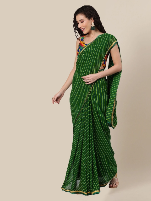 

Chhabra 555 Green Poly Georgette Dyed Leheriya Saree