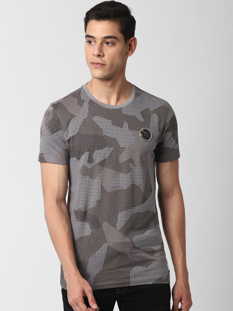 

Peter England Casuals Men Grey Printed Round Neck T-shirt