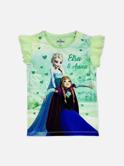 

Kids Ville Girls Green Frozen Printed Round Neck T-shirt