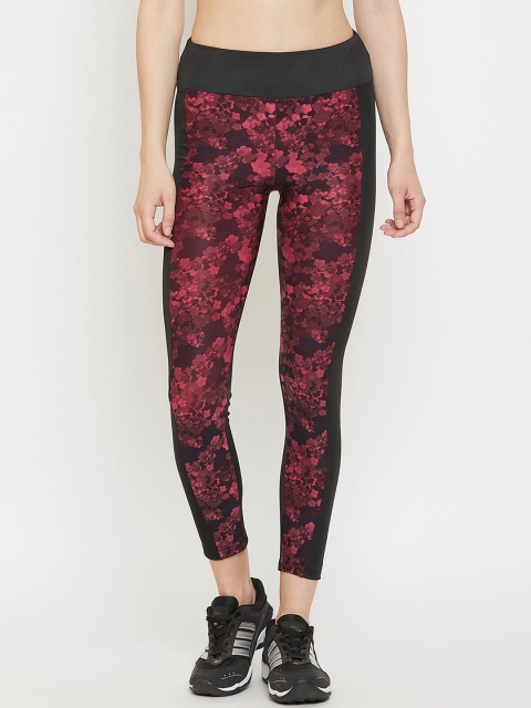 

Clovia Women Black & Maroon Printed High-Rise Ankle-Length Tights