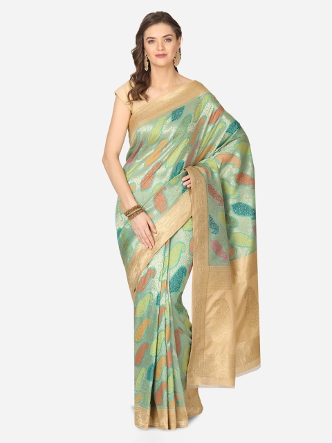 

BOMBAY SELECTIONS Green Silk Blend Woven Design Banarasi Saree