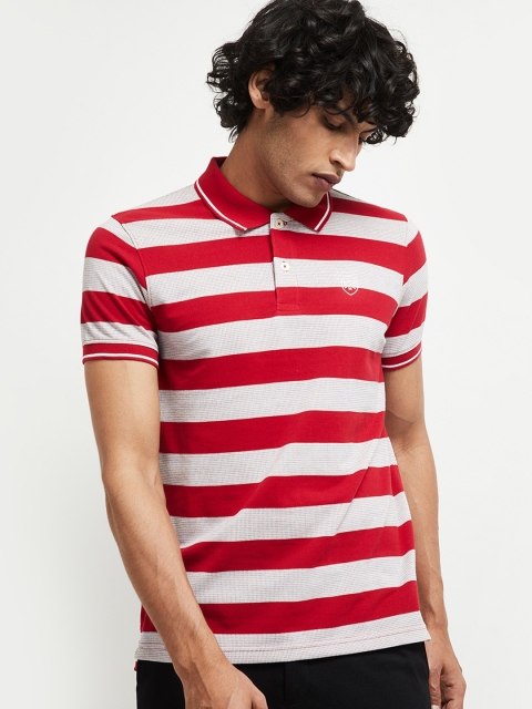 max Men Red Striped Polo Collar Slim Fit T-shirt