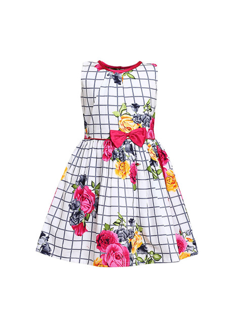 

Aarika Girls White Printed Fit and Flare Dress
