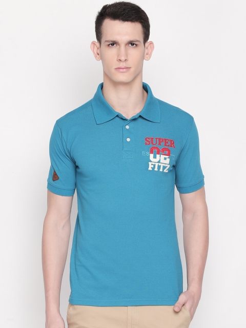 

FiTZ Men Teal Solid Polo Collar T-shirt