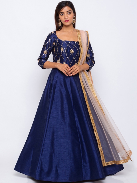 

6Y COLLECTIVE Women Navy Blue Solid Maxi Dress
