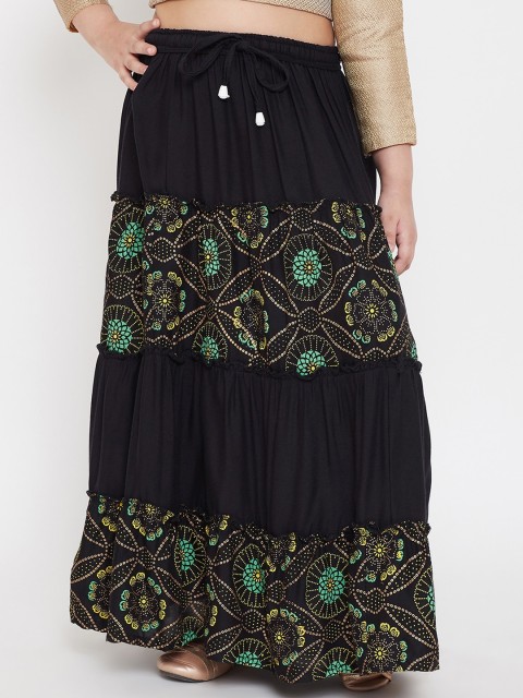

Baani Creations Girls Black & Green Printed Tiered Maxi Skirt