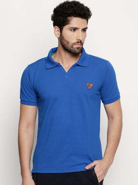

FiTZ Men Blue Solid Polo Collar T-shirt