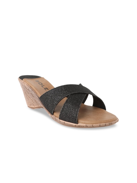 

SOLES Women Black Woven Design Peep Toes