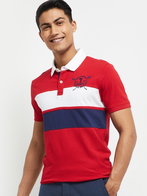 

max Men Red & White Colourblocked Polo Collar T-shirt