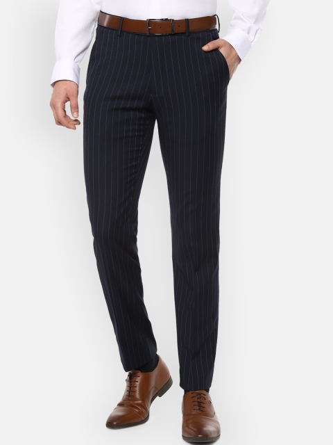 

Louis Philippe Gods & Kings Men Navy Blue Regular Fit Striped Formal Trousers