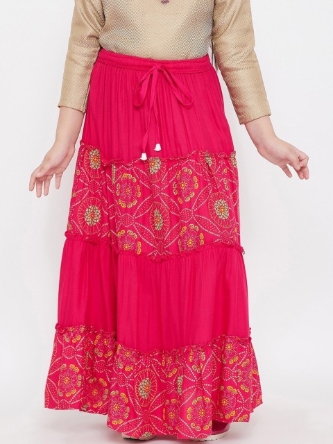 

Baani Creations Girls Pink & Green Printed Tiered Maxi Skirt, Magenta