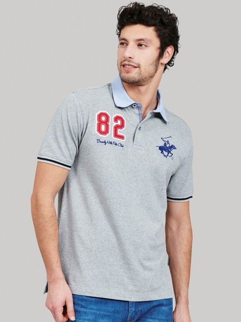 

Beverly Hills Polo Club Men Grey Solid Polo Collar T-shirt