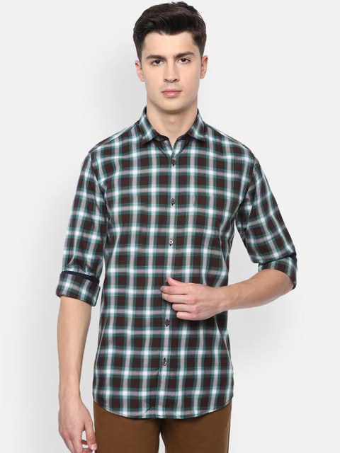 

Van Heusen Sport Men Brown & Green Checked Slim Fit Casual Shirt