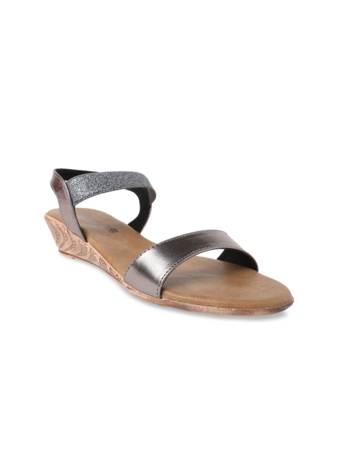 

SOLES Women Gunmetal-Toned Solid Wedges, Metallic
