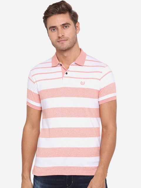 

Greenfibre Men Pink & White Striped Polo Collar T-shirt