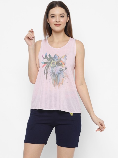 

VIMAL JONNEY Women Pink & Navy Blue Printed Night suit