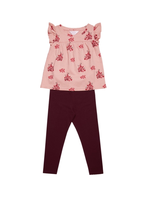 

Mystere Paris Girls Peach-Coloured & Maroon Printed Night suit