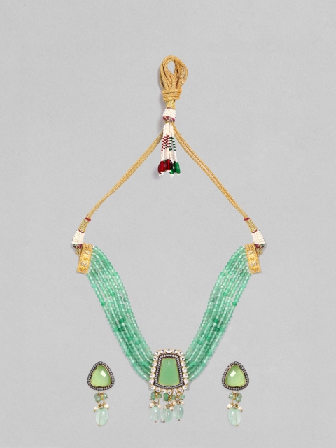 

Rubans Green 24K Gold-Plated Crystal-Studded & Beaded Handcrafted Jewellery Set