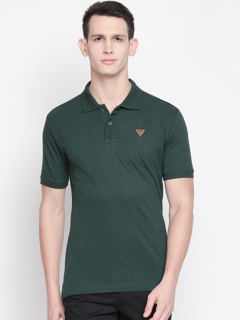 

FiTZ Men Green Solid Polo Collar Cotton T-shirt