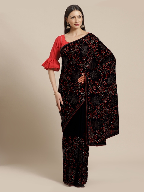 

Chhabra 555 Black & Red Poly Georgette Embroidered Saree With Embellished Border