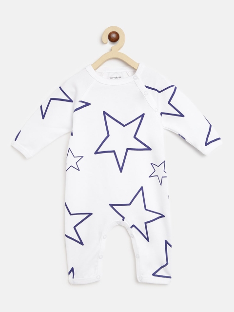 

berrytree Infant Kids Blue & White Star Printed Organic Cotton Sustainable Romper