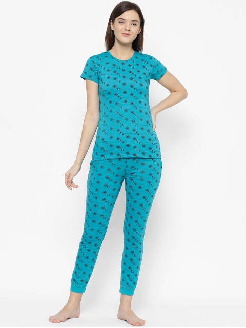 

VIMAL JONNEY Women Turquoise Blue & Black Printed Night suit