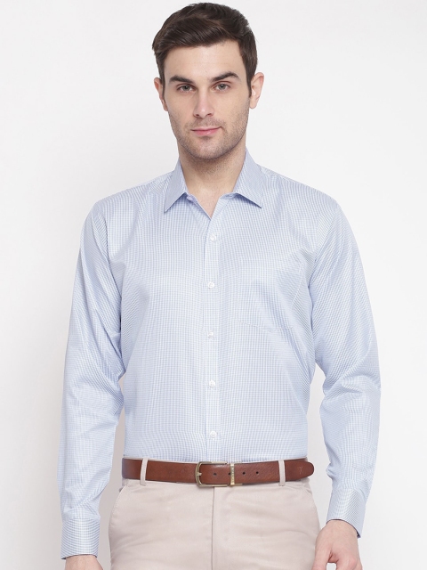 

GHPC Men White & Blue Regular Fit Checked Formal Shirt