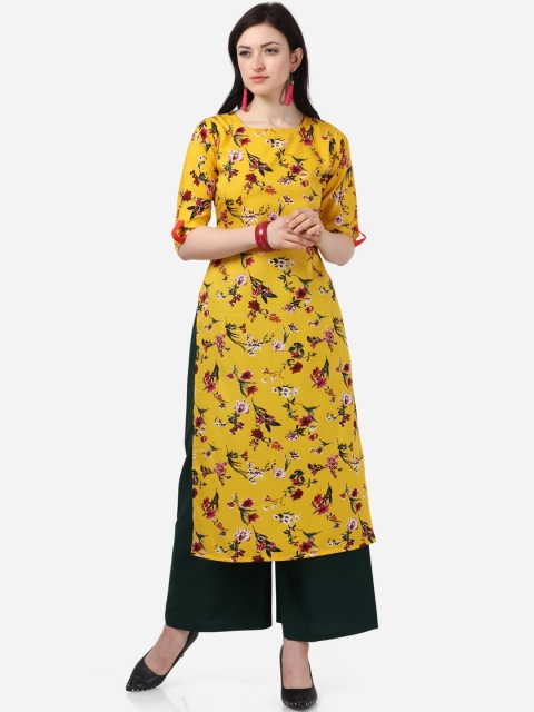 

Florence Women Yellow Floral Printed Floral Crepe Kurta