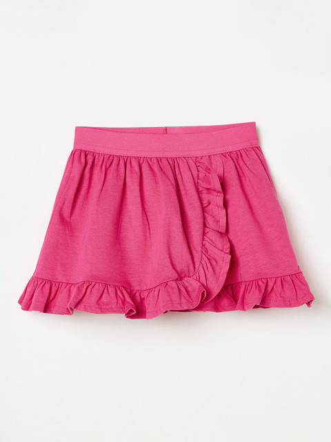 

Juniors by Lifestyle Girls Pink Solid Flared Ruffled Mini Skirt