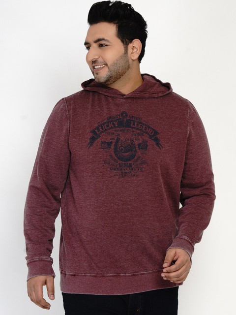 

Santonio Men Maroon Printed Cotton Hooded Sweatshirt