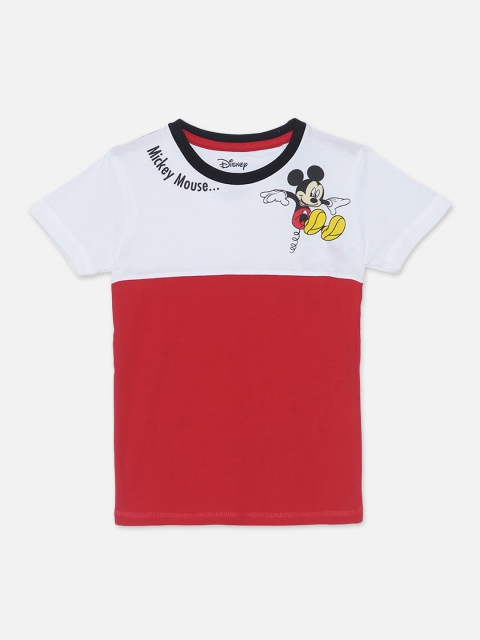 

Kids Ville Boys Red & White Mickey Mouse Printed Cotton Round Neck T-shirt