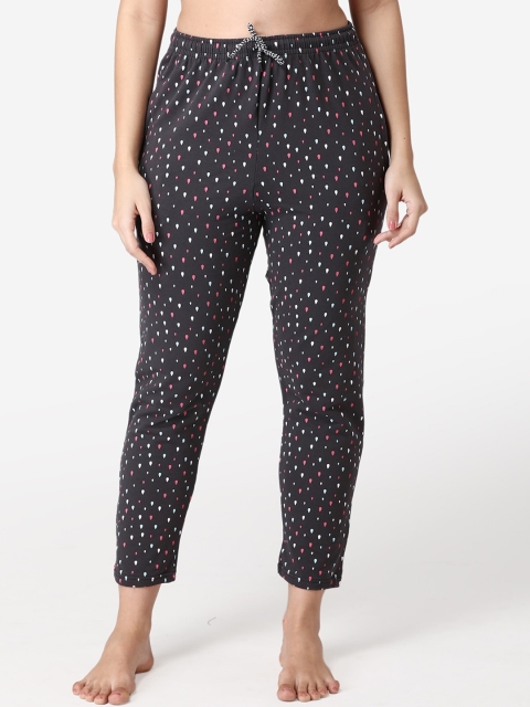 

ABELINO Women Charcoal Grey & Pink Pure Cotton Printed Lounge Pants