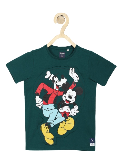 

Allen Solly Junior Boys Green & Red Mickey & Goofy Printed Round Neck T-shirt