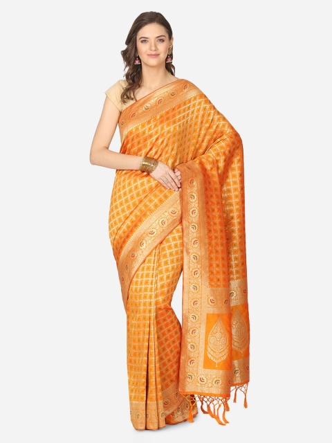 

BOMBAY SELECTIONS Mustard Silk Blend Woven Design Banarasi Saree