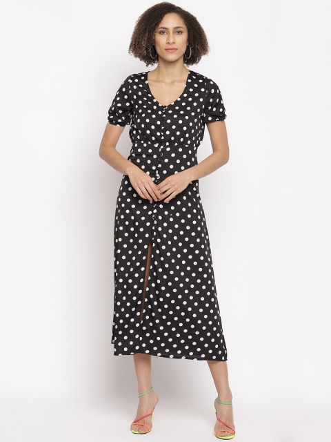 

STALK Women Black Polka Dot Printed Fit and Flare Dress