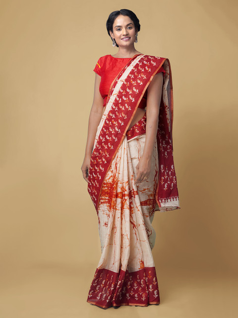 

Unnati Silks Beige Printed Bagru Saree
