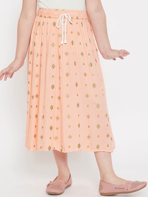 

Baani Creations Girls Peach-Coloured & Green Printed Flared Midi Skirt