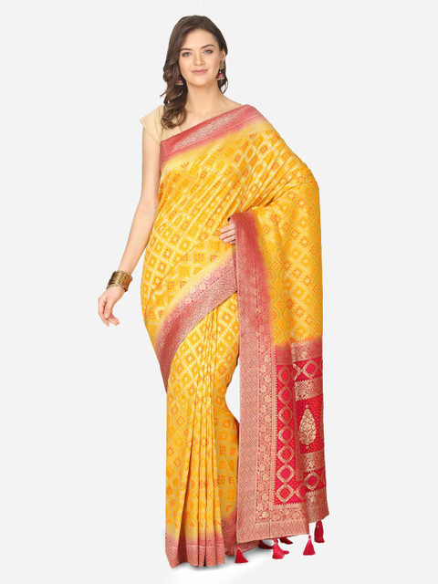 

BOMBAY SELECTIONS Yellow Silk Blend Woven Design Banarasi Saree