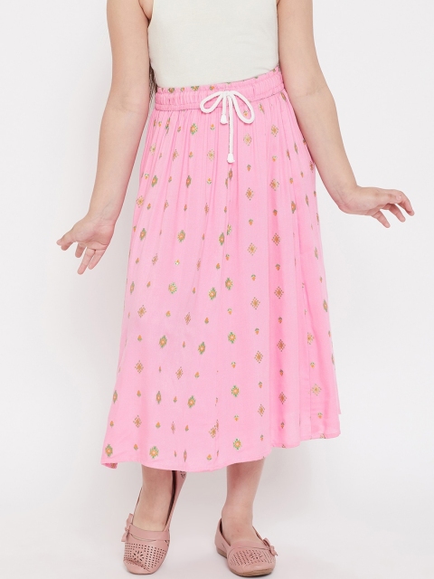 

Baani Creations Girls Pink Printed Flared Midi Skirt