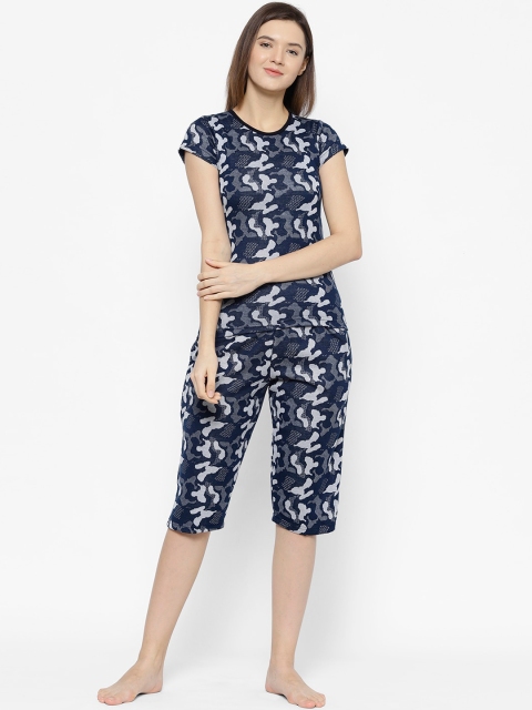 

VIMAL JONNEY Women Navy Blue & White Printed Night Suit