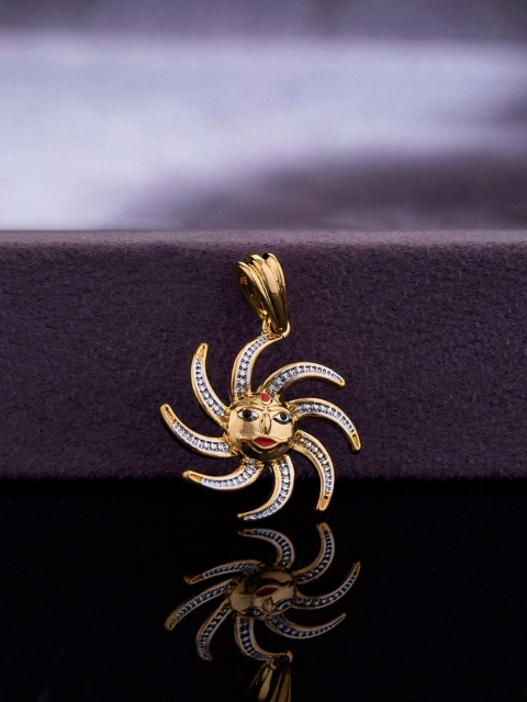 

Dare by Voylla Men Gold-Toned & Red Stone-Studded Suryadev Pendant