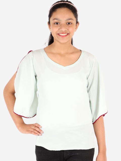 

YK Girls Sea Green Slit Sleeves Crepe Regular Top