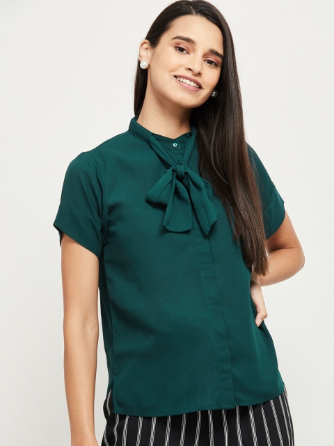 max Women Green Regular Fit Solid Casual Shirt