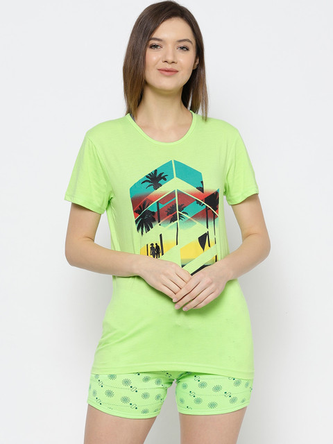 

VIMAL JONNEY Women Green & Teal Printed Night suit